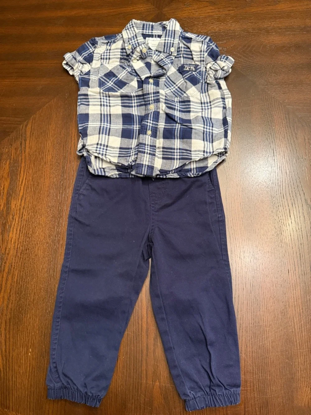 Polo Ralph Lauren 2 Piece Toddler Boy Plaid Shirt Jogger Set 18M